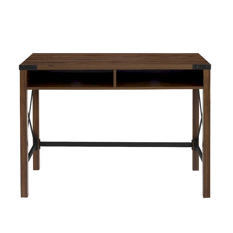 Bureau de style campagnard avec piétement en X en métal