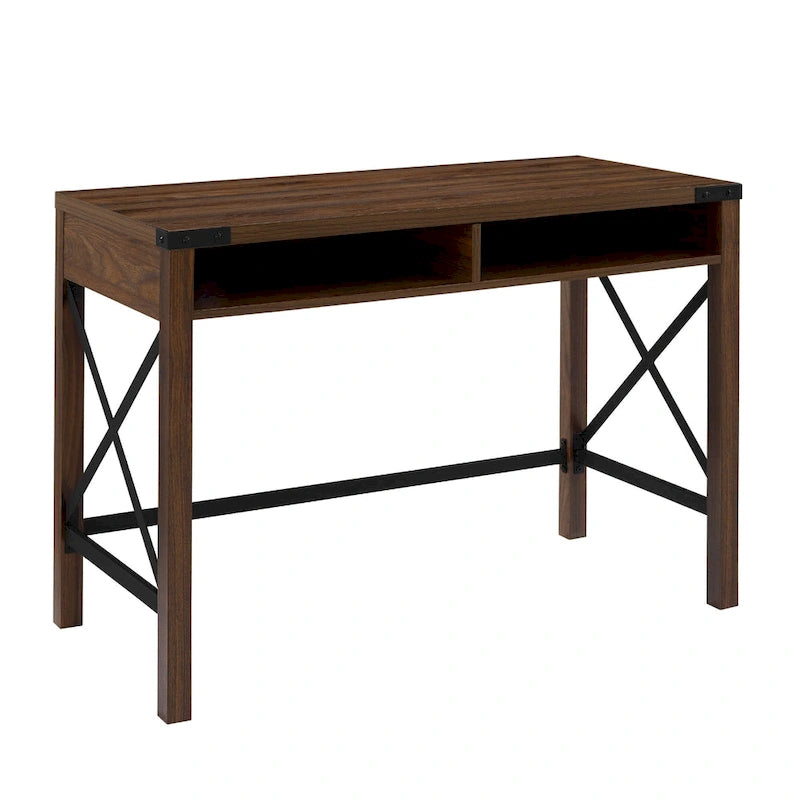 Bureau de style campagnard avec piétement en X en métal
