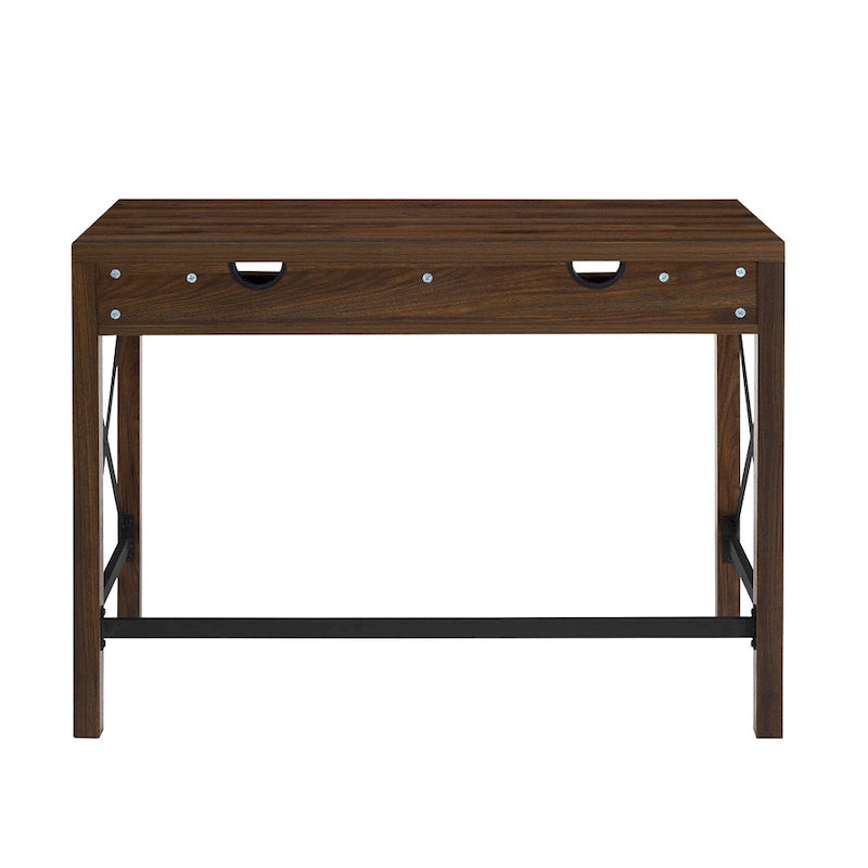 Bureau de style campagnard avec piétement en X en métal