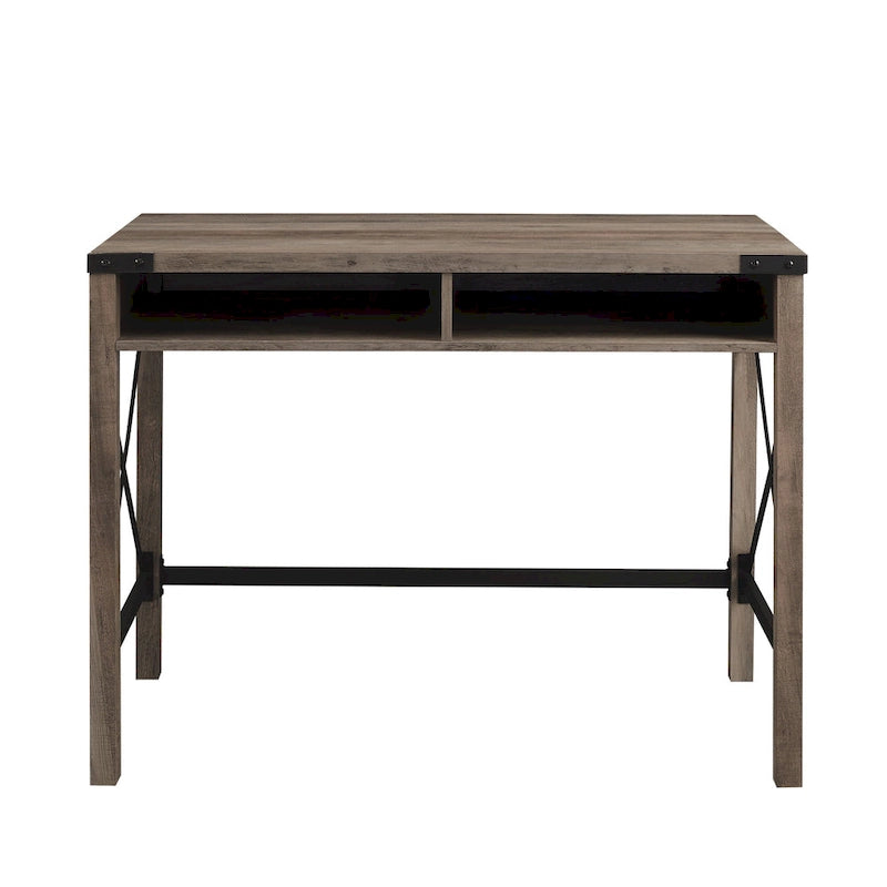 Bureau de style campagnard avec piétement en X en métal