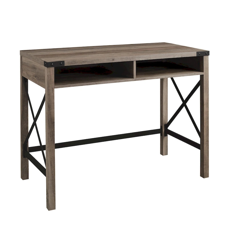 Bureau de style campagnard avec piétement en X en métal