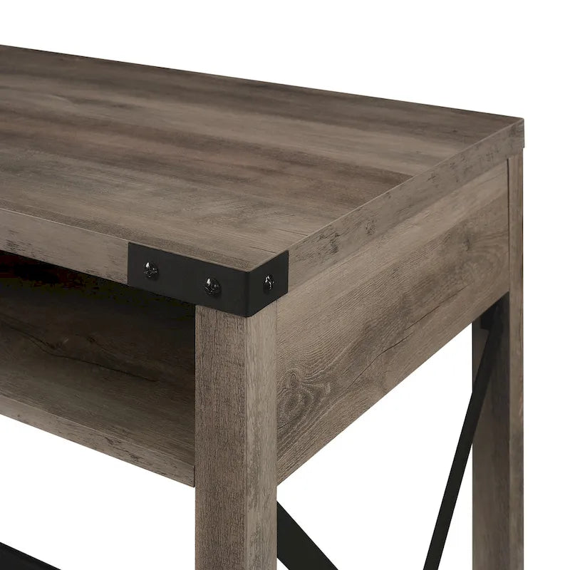 Bureau de style campagnard avec piétement en X en métal