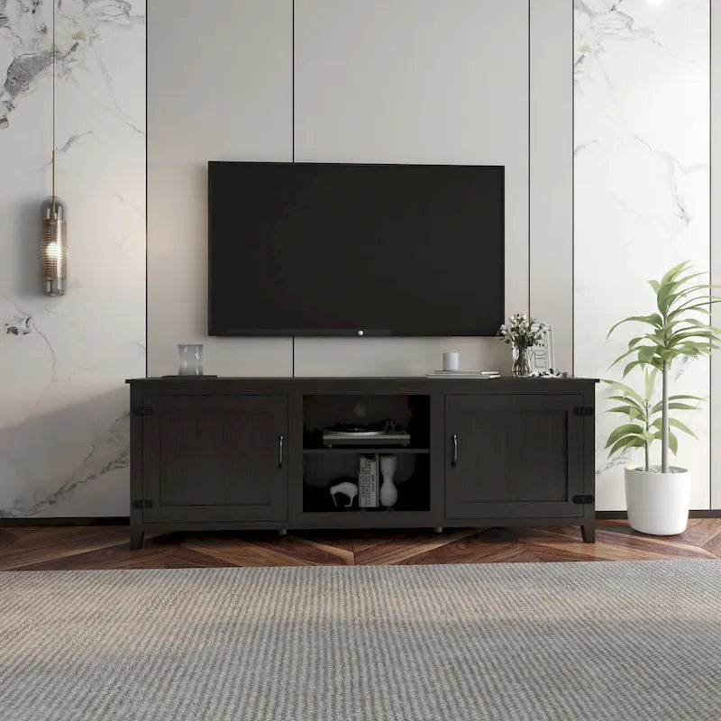 Meuble TV 70.08 avec portes et compartiments de rangement ouverts pour téléviseurs jusqu'à 60 pouces