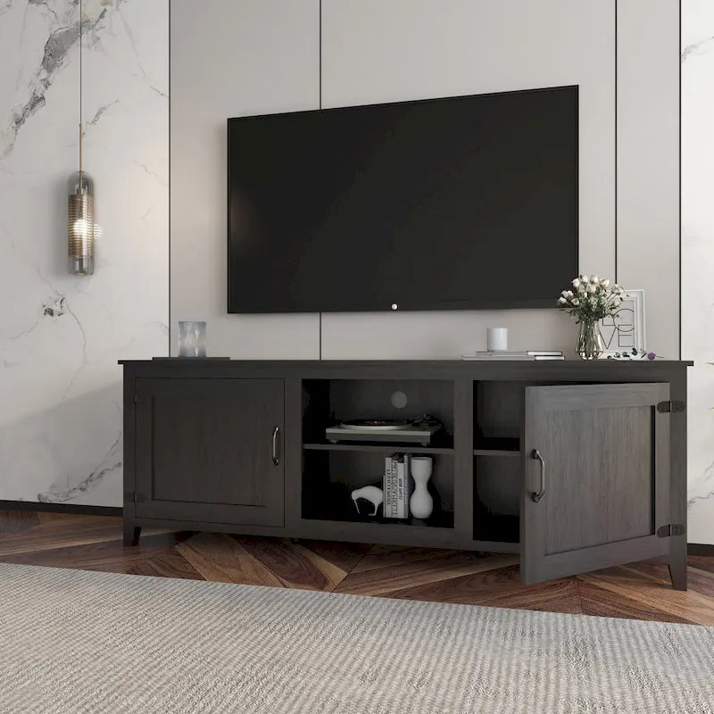 Meuble TV 70.08 avec portes et compartiments de rangement ouverts pour téléviseurs jusqu'à 60 pouces