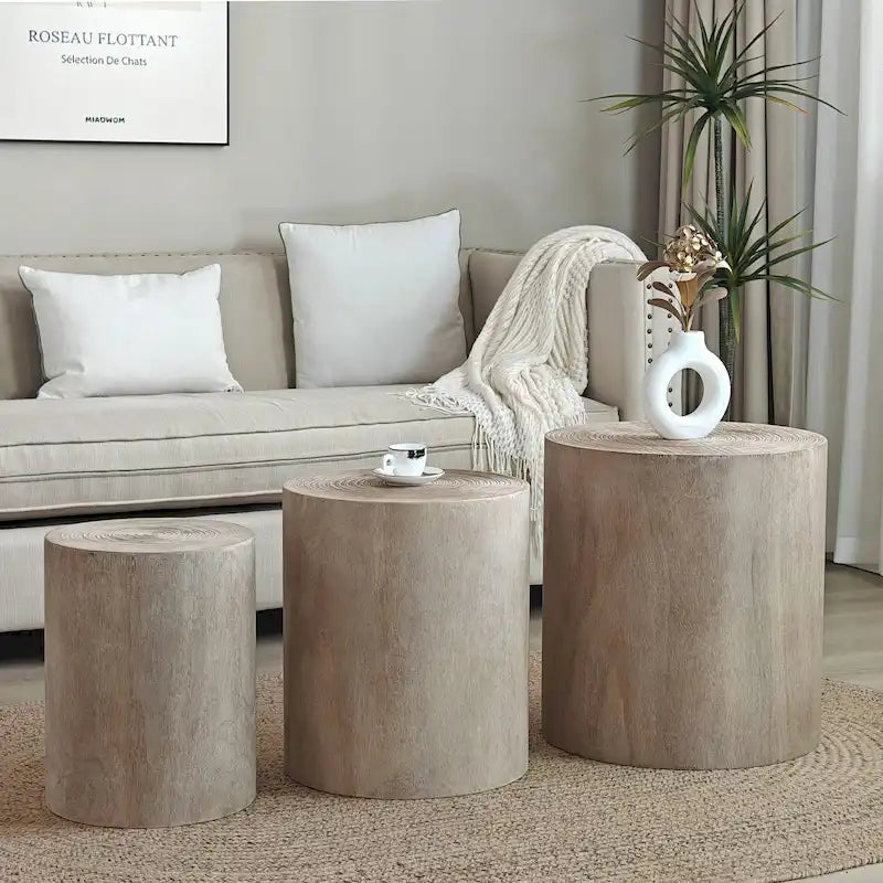 Tables basses rustiques en bois avec motifs distinctifs de cernes d'arbre - Parfaites pour le salon