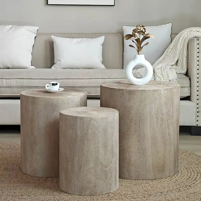 Tables basses rustiques en bois avec motifs distinctifs de cernes d'arbre - Parfaites pour le salon
