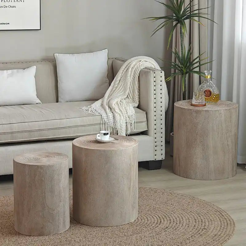 Tables basses rustiques en bois avec motifs distinctifs de cernes d'arbre - Parfaites pour le salon
