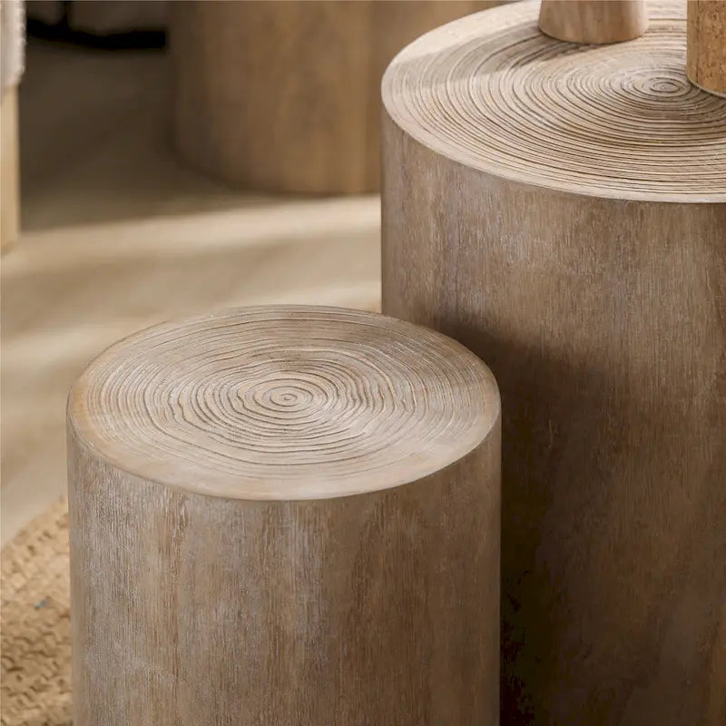 Tables basses rustiques en bois avec motifs distinctifs de cernes d'arbre - Parfaites pour le salon