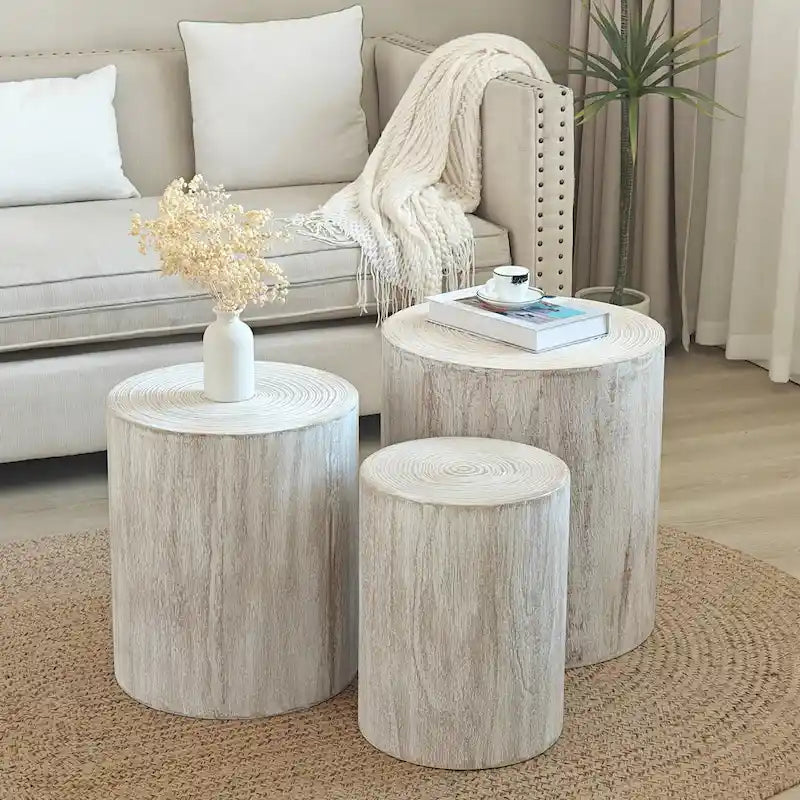 Tables basses rustiques en bois avec motifs distinctifs de cernes d'arbre - Parfaites pour le salon