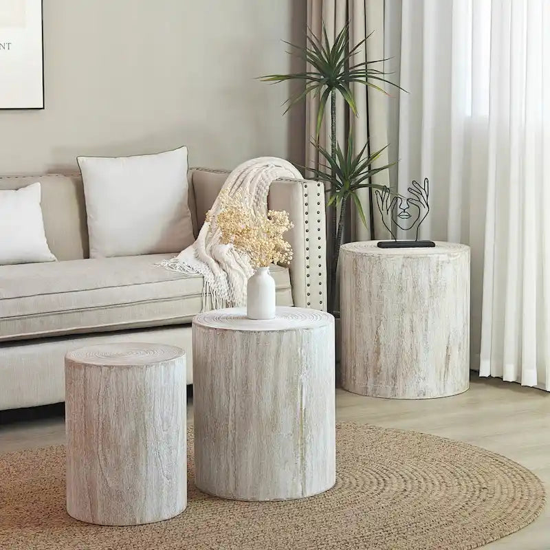 Tables basses rustiques en bois avec motifs distinctifs de cernes d'arbre - Parfaites pour le salon