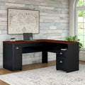 Bureau d'angle avec tiroirs et espace de rangement