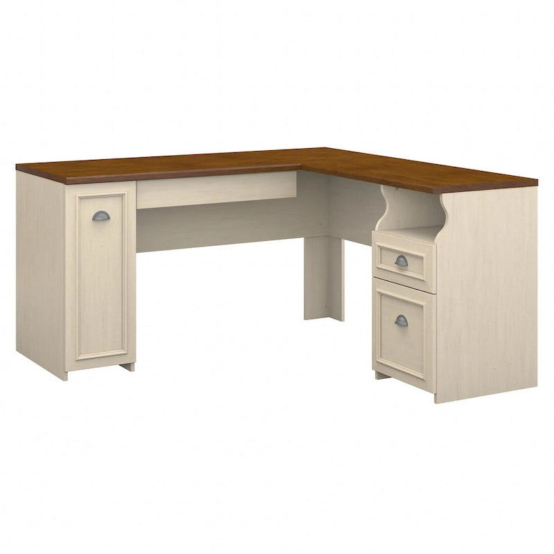 Bureau d'angle avec tiroirs et espace de rangement