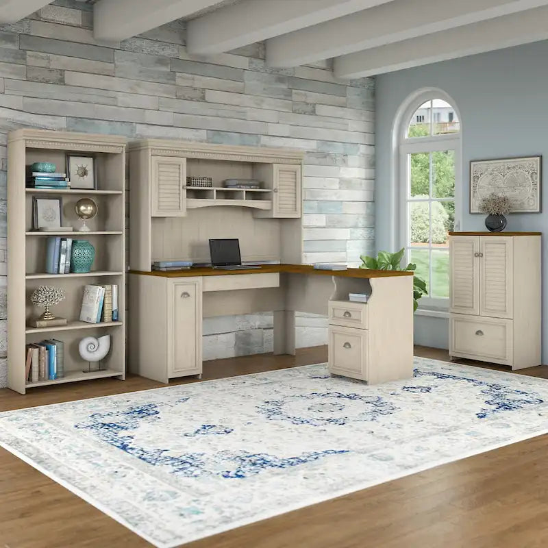 Bureau d'angle avec tiroirs et espace de rangement