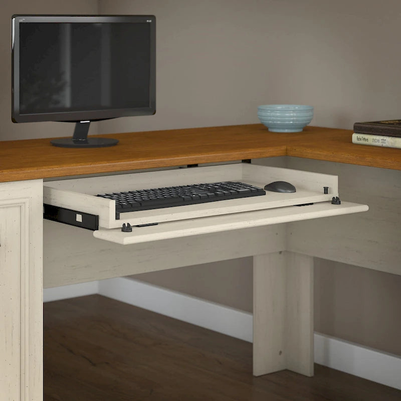 Bureau d'angle avec tiroirs et espace de rangement