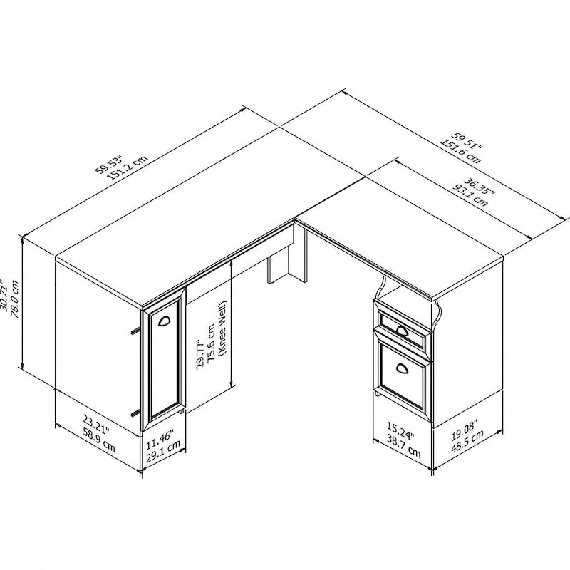 Bureau d'angle avec tiroirs et espace de rangement