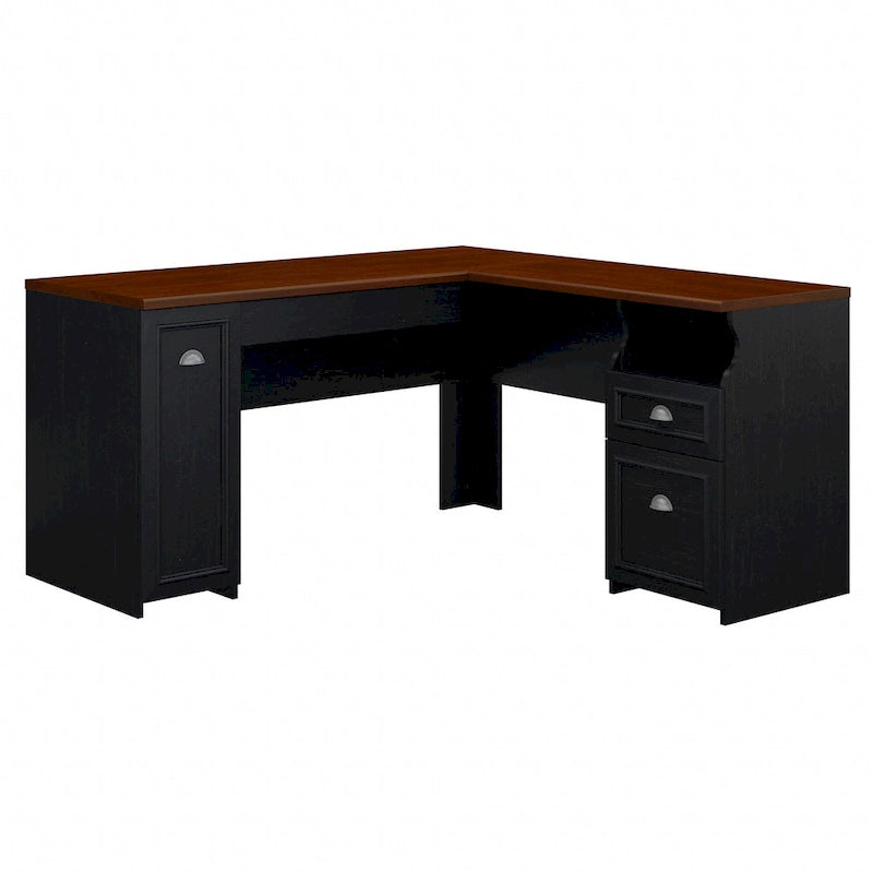 Bureau d'angle avec tiroirs et espace de rangement