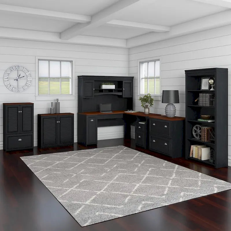 Bureau d'angle avec tiroirs et espace de rangement