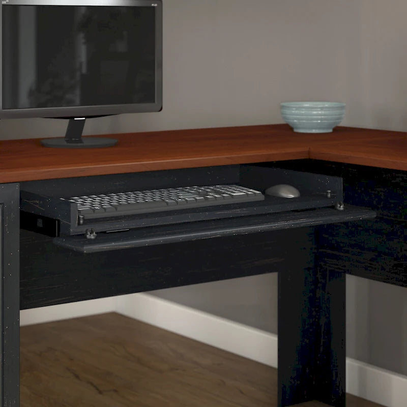 Bureau d'angle avec tiroirs et espace de rangement