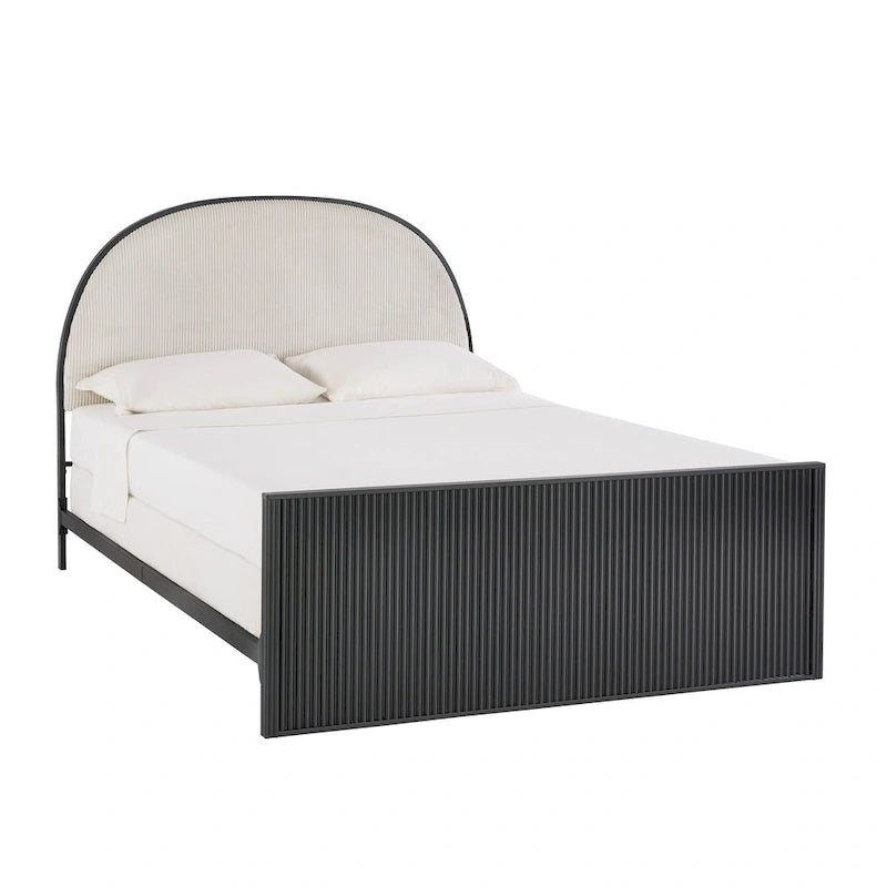 Lit Queen en tissu gris métallique noir