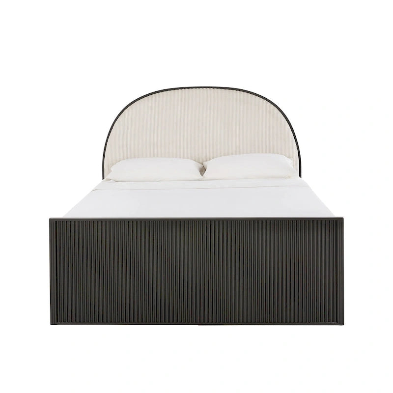 Lit Queen en tissu gris métallique noir