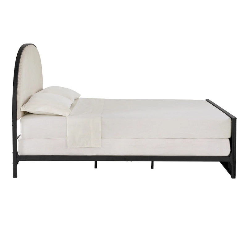 Lit Queen en tissu gris métallique noir