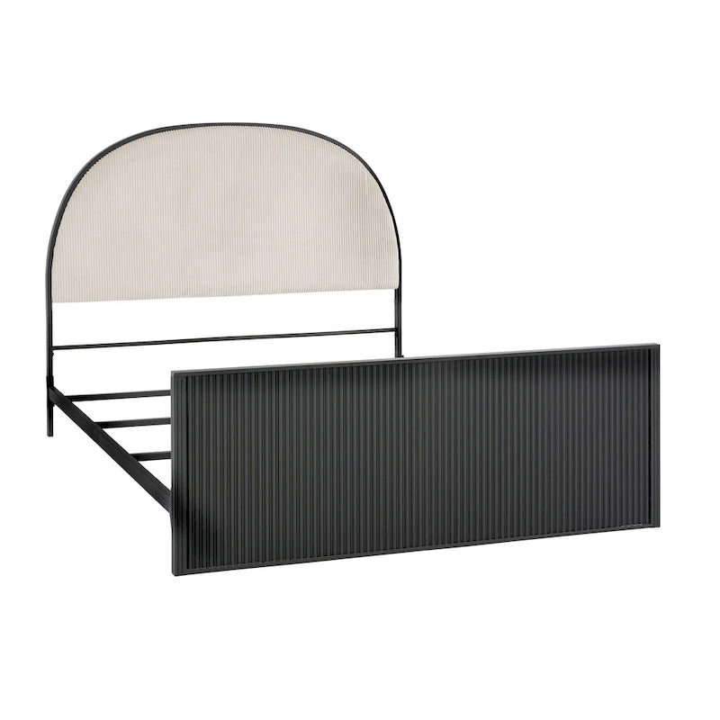 Lit Queen en tissu gris métallique noir