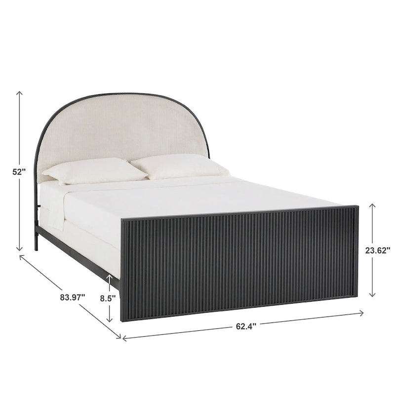 Lit Queen en tissu gris métallique noir