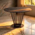 Table de salle à manger de 47 pouces, plateau rond, piètement moderne en métal de fer noir