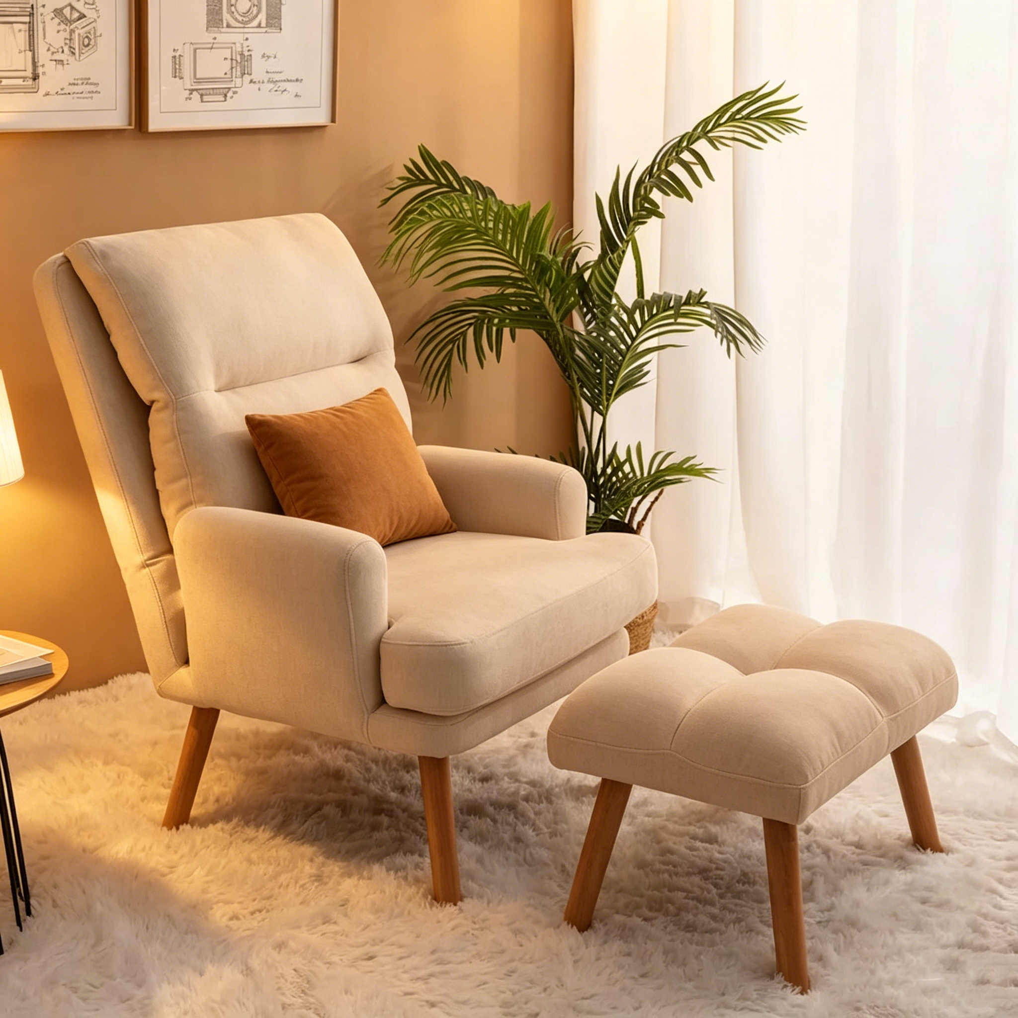 Fauteuil d'appoint avec pouf et dossier réglable
