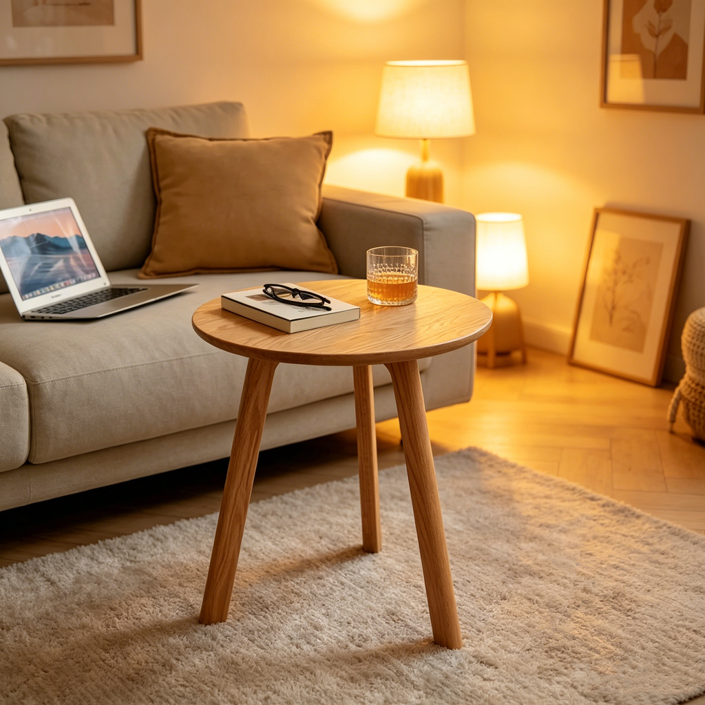 Table d'appoint ronde Table basse 100 % en bois de chêne massif naturel