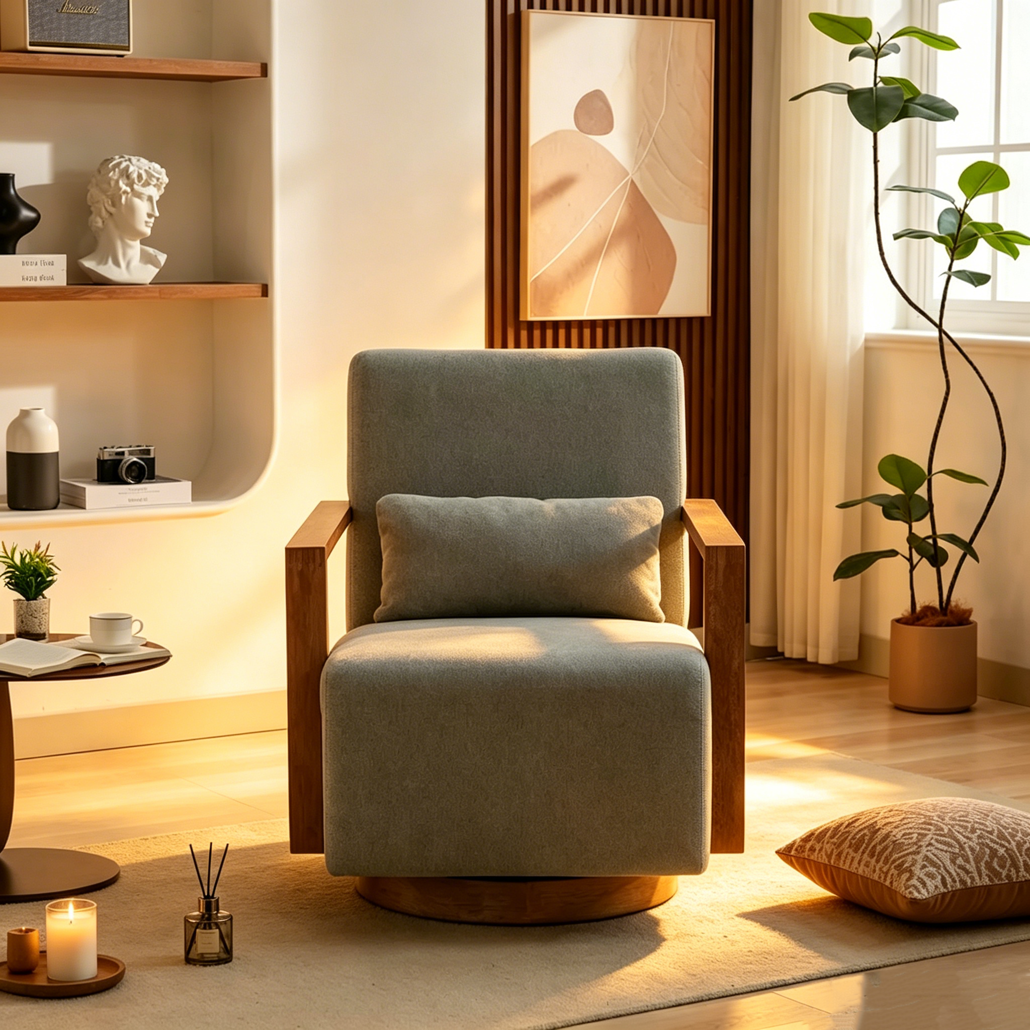 Fauteuil d'appoint pivotant moderne en tissu