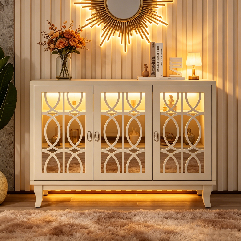 Buffet bas avec 3 portes vitrées
