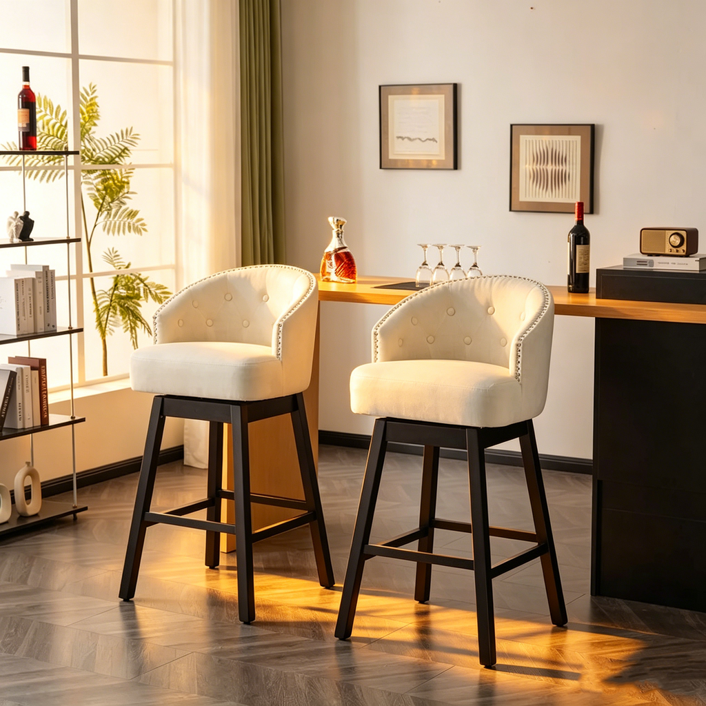 Tabourets de bar pivotants en hévéa de style moderne