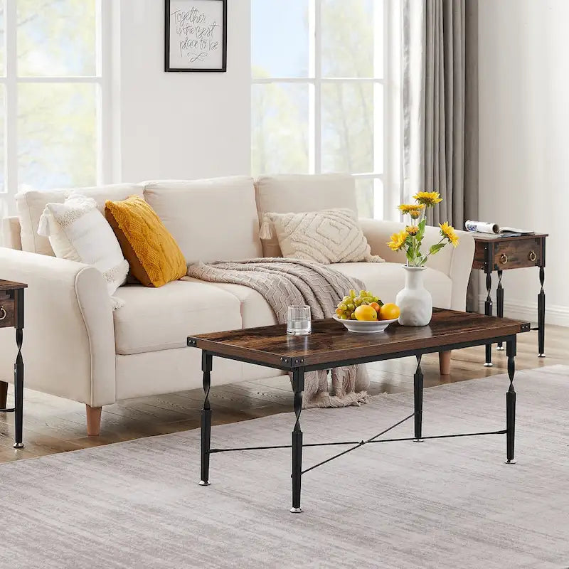 Table basse, design en X, brun rustique