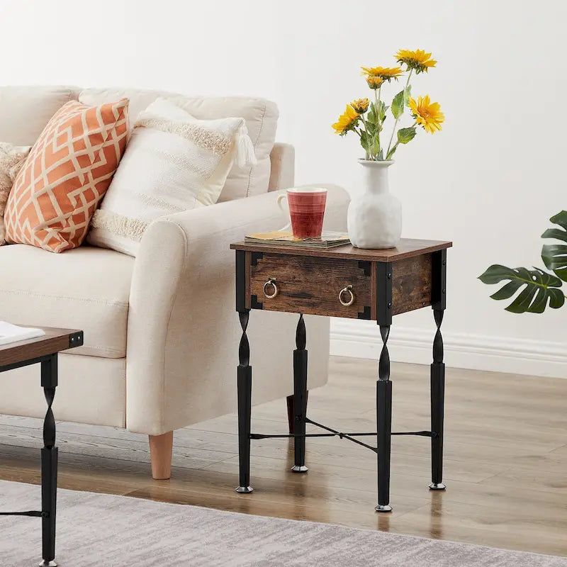 Table basse, design en X, brun rustique