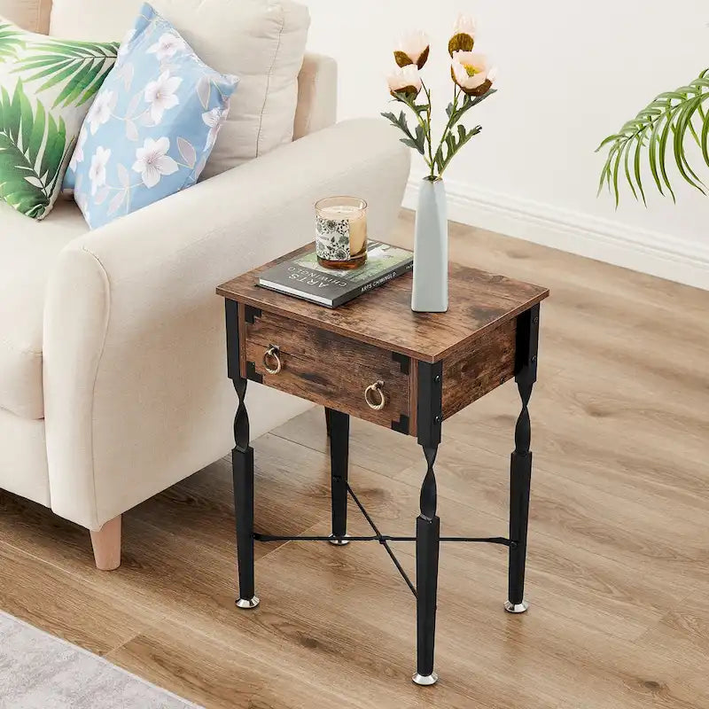 Table basse, design en X, brun rustique