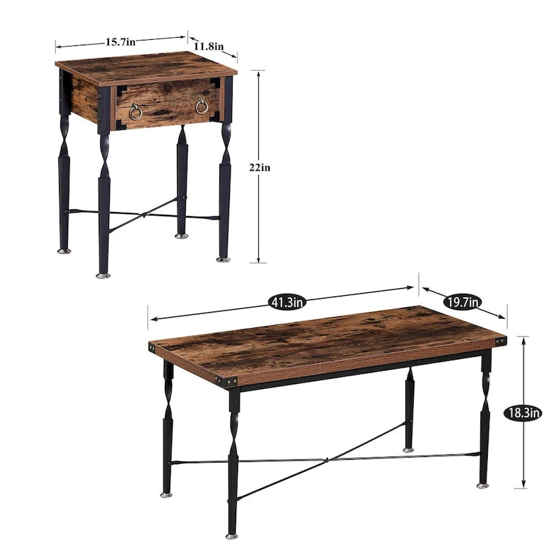 Table basse, design en X, brun rustique