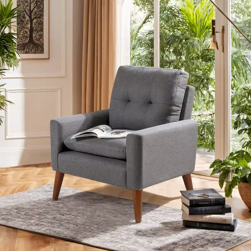 Fauteuil moderne en tissu avec pieds en bois massif — Chaise d'appoint pour salon