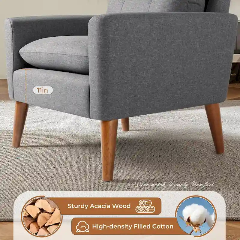 Fauteuil moderne en tissu avec pieds en bois massif — Chaise d'appoint pour salon