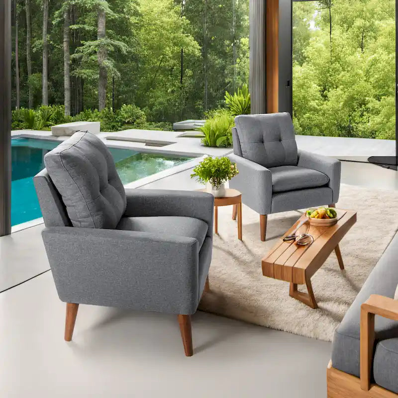 Fauteuil moderne en tissu avec pieds en bois massif — Chaise d'appoint pour salon