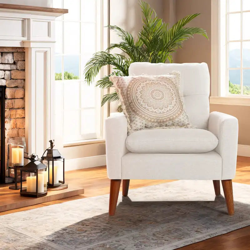 Fauteuil moderne en tissu avec pieds en bois massif — Chaise d'appoint pour salon