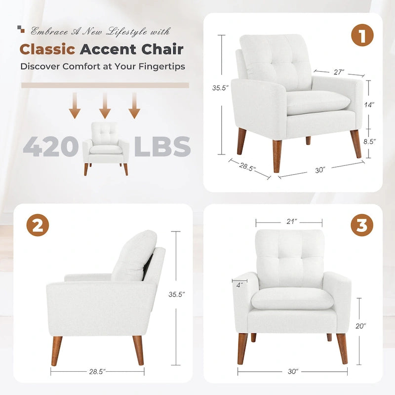 Fauteuil moderne en tissu avec pieds en bois massif — Chaise d'appoint pour salon