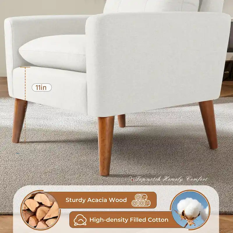 Fauteuil moderne en tissu avec pieds en bois massif — Chaise d'appoint pour salon