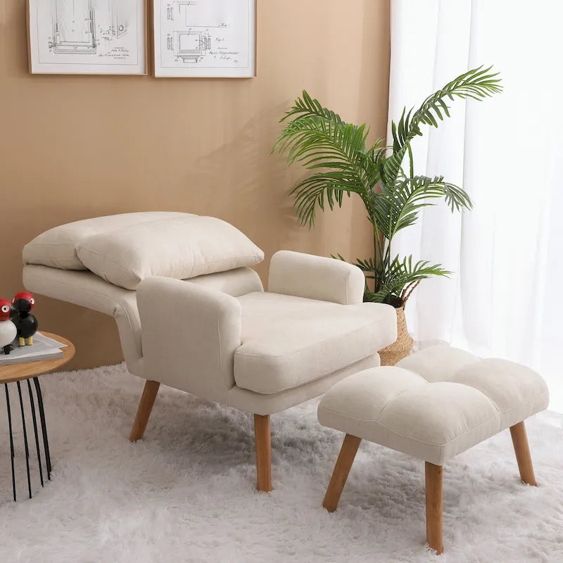 Fauteuil d'appoint avec pouf et dossier réglable