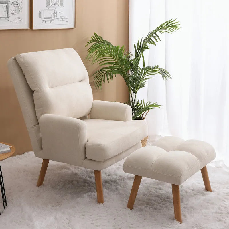 Fauteuil d'appoint avec pouf et dossier réglable