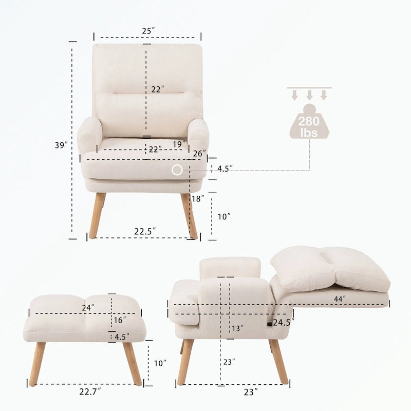 Fauteuil d'appoint avec pouf et dossier réglable