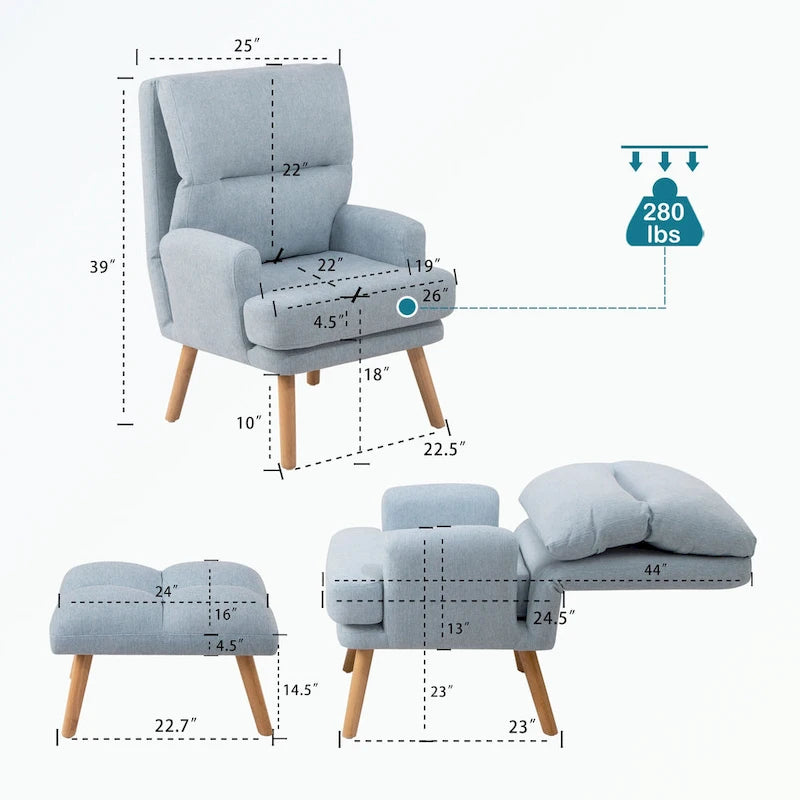 Fauteuil d'appoint avec pouf et dossier réglable