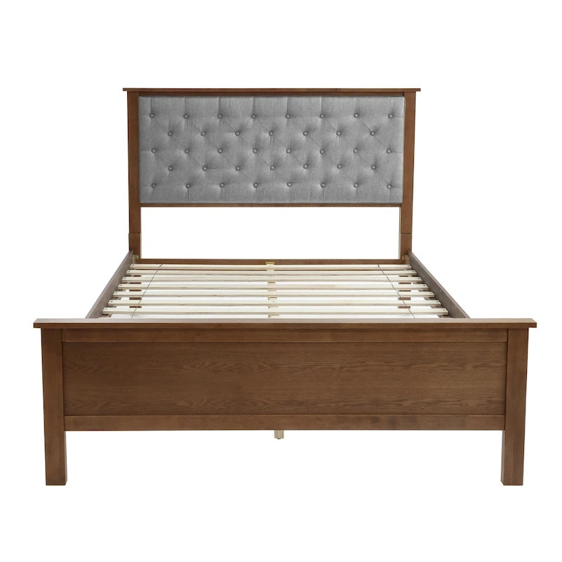 Tête de lit capitonnée grise et pied de lit en bois pour lit Queen Size