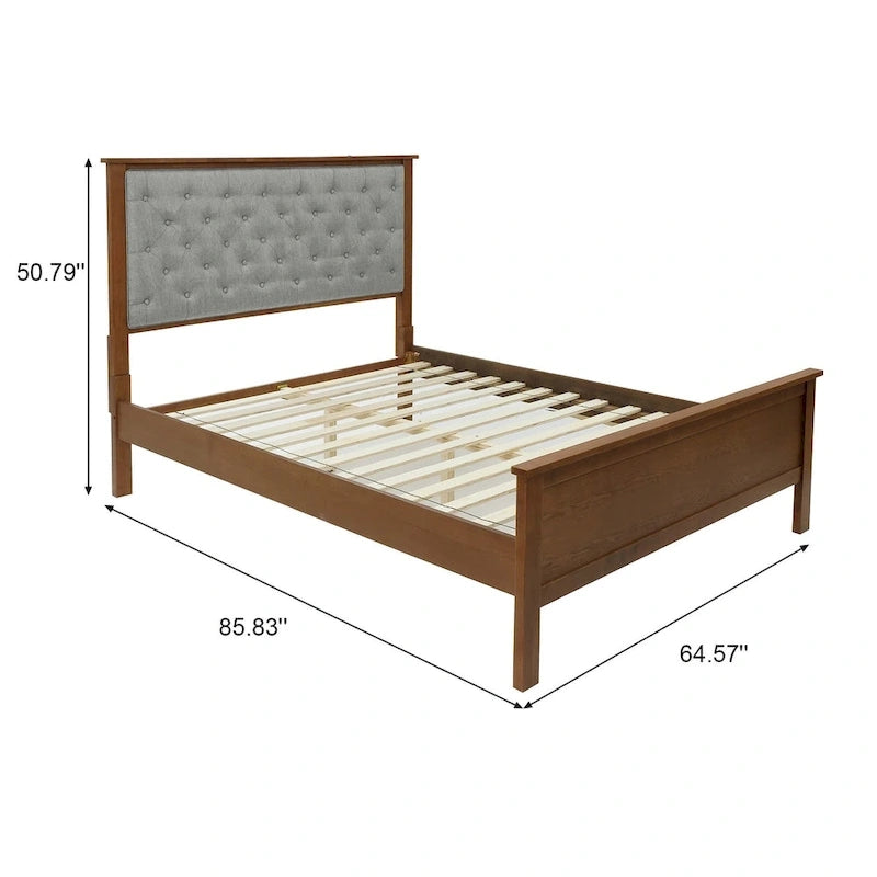 Tête de lit capitonnée grise et pied de lit en bois pour lit Queen Size