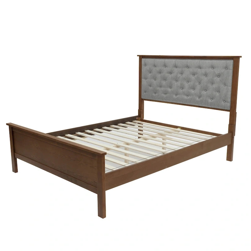 Tête de lit capitonnée grise et pied de lit en bois pour lit Queen Size